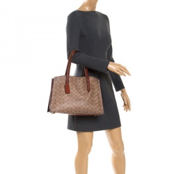 Pre Owned Coach Beige/Brown Coated Canvas and Leather Tote