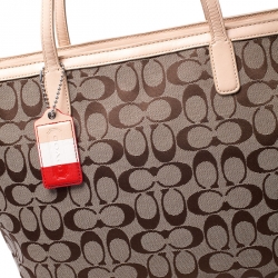 Coach Beige/Brown Signature Canvas and Leather Shopper Tote