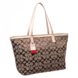 Coach Beige/Brown Signature Canvas and Leather Shopper Tote