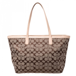 Coach Beige/Brown Signature Canvas and Leather Shopper Tote