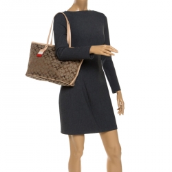 Coach Beige/Brown Signature Canvas and Leather Shopper Tote