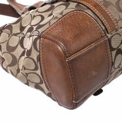 Pre Owned Coach Brown Signature Canvas And Leather Double Buckle Shoulder Bag