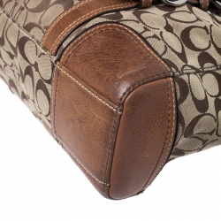 Pre Owned Coach Brown Signature Canvas And Leather Double Buckle Shoulder Bag