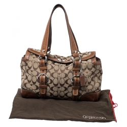 Pre Owned Coach Brown Signature Canvas And Leather Double Buckle Shoulder Bag