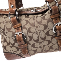 Coach Brown Signature Canvas And Leather Double Buckle Shoulder Bag