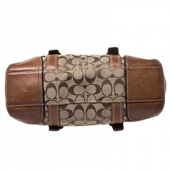 Pre Owned Coach Brown Signature Canvas And Leather Double Buckle Shoulder Bag