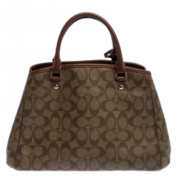 Pre Owned Coach Beige/Brown Coated Canvas Margot Carryall Satchel