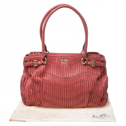 Pre Owned Coach Orange Pleated Leather Sophia Sachel
