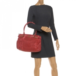 Pre Owned Coach Orange Pleated Leather Sophia Sachel