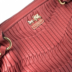 Pre Owned Coach Orange Pleated Leather Sophia Sachel