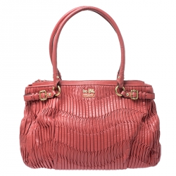 Pre Owned Coach Orange Pleated Leather Sophia Sachel