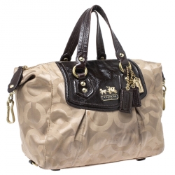 Pre Owned Coach Beige/Brown Canvas and Patent Leather Madison Audrey Satchel