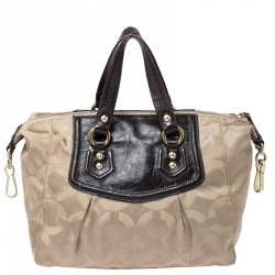 Pre Owned Coach Beige/Brown Canvas and Patent Leather Madison Audrey Satchel