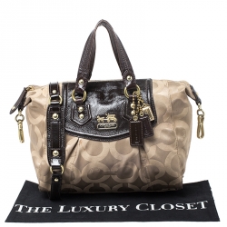Pre Owned Coach Beige/Brown Canvas and Patent Leather Madison Audrey Satchel
