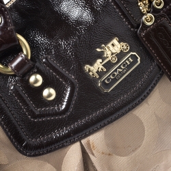Pre Owned Coach Beige/Brown Canvas and Patent Leather Madison Audrey Satchel