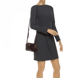 Pre Owned Coach Burgundy Leather Camera Crossbody Bag