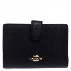 Pre Owned Coach Black Leather Compact Wallet