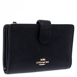 Pre Owned Coach Black Leather Compact Wallet