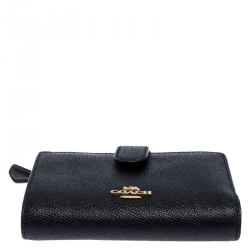 Pre Owned Coach Black Leather Compact Wallet