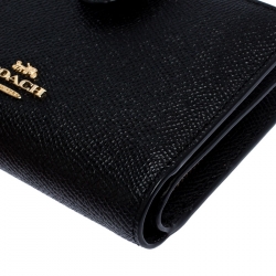 Pre Owned Coach Black Leather Compact Wallet