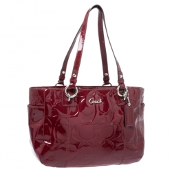 Pre Owned Coach Red Gallery Embossed Patent Leather Tote