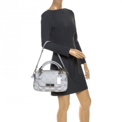 Pre Owned Coach Grey Signature Fabric Kristin Double Zip Satchel