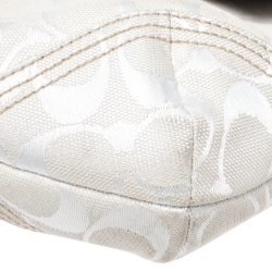 Coach White Canvas and Leather Buckle Flap Hobo