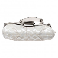 Coach White Canvas and Leather Buckle Flap Hobo