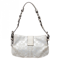 Coach White Canvas and Leather Buckle Flap Hobo