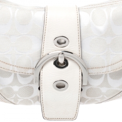 Coach White Canvas and Leather Buckle Flap Hobo