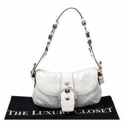 Coach White Canvas and Leather Buckle Flap Hobo