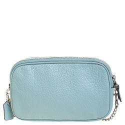 مملوكة مسبقًا Coach Seafoam Pebbled Leather Double Zip Camera Crossbody Bag
