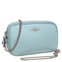 مملوكة مسبقًا Coach Seafoam Pebbled Leather Double Zip Camera Crossbody Bag