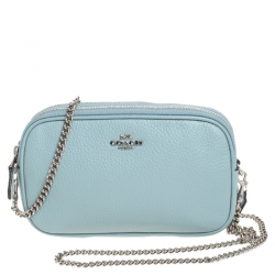 مملوكة مسبقًا Coach Seafoam Pebbled Leather Double Zip Camera Crossbody Bag