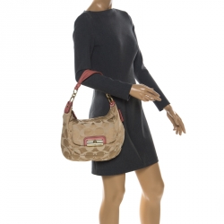 Pre Owned Coach Beige/Pink Canvas Kristin Hobo Shoulder Bag