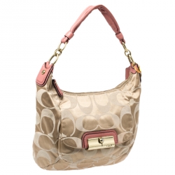 Pre Owned Coach Beige/Pink Canvas Kristin Hobo Shoulder Bag