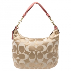 Pre Owned Coach Beige/Pink Canvas Kristin Hobo Shoulder Bag