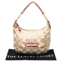 Pre Owned Coach Beige/Pink Canvas Kristin Hobo Shoulder Bag
