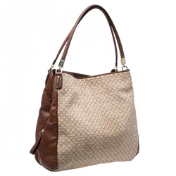 Pre Owned Coach Beige/Brown OP Art Fabric and Leather Madisson Needlepoint Hobo