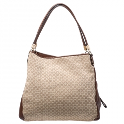 Pre Owned Coach Beige/Brown OP Art Fabric and Leather Madisson Needlepoint Hobo