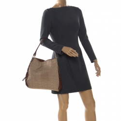 Pre Owned Coach Beige/Brown OP Art Fabric and Leather Madisson Needlepoint Hobo