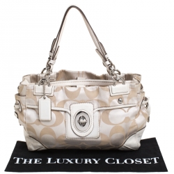 Pre Owned Coach Beige Op Art Fabric Satchel 