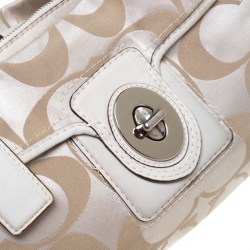 Pre Owned Coach Beige Op Art Fabric Satchel 