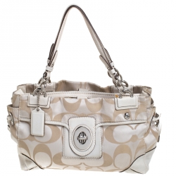 Pre Owned Coach Beige Op Art Fabric Satchel 