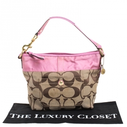 Pre Owned Coach Pink/Beige Signature Canvas Carly Shoulder Bag