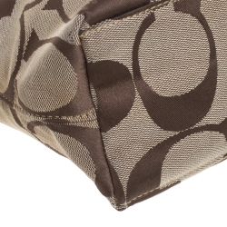 Pre Owned Coach Pink/Beige Signature Canvas Carly Shoulder Bag