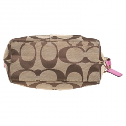Pre Owned Coach Pink/Beige Signature Canvas Carly Shoulder Bag