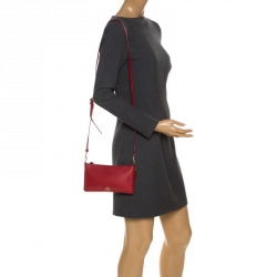 Pre Owned Coach Red Leather Herald Stud Crossbody Bag