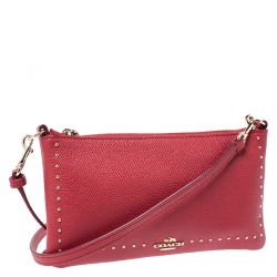 Pre Owned Coach Red Leather Herald Stud Crossbody Bag