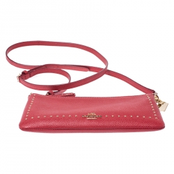 Pre Owned Coach Red Leather Herald Stud Crossbody Bag